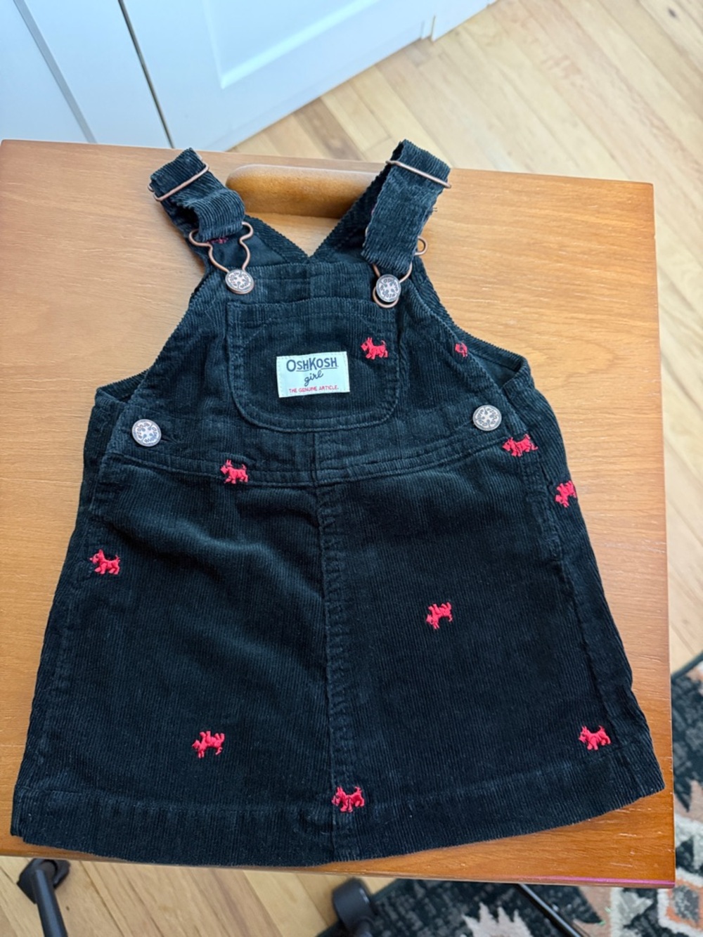 Oshkosh girls corduroy jumper Scottie dog print red black 9 months 100% cotton